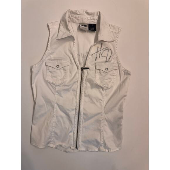 Harley-Davidson Tops - Harley Davidson Women's White Sleeveless Zip Up Vest Top Size S Embellished